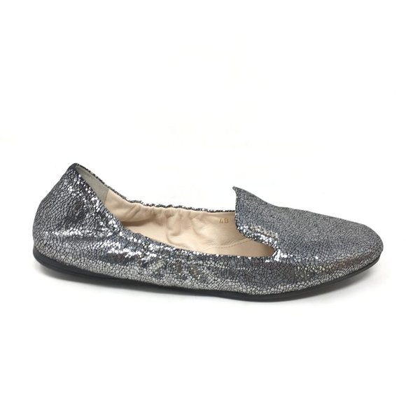 Women's Prada Slip On Loafers Flats Shoe Size 40 EU/10 US Silver Crackle Leather - Picture 3 of 10